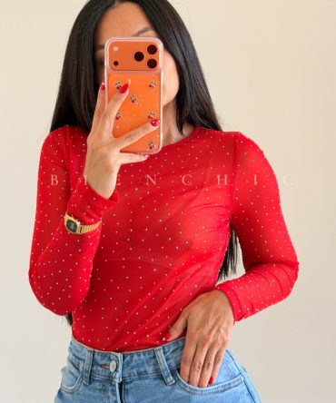 Blusa Mesh Roja Brillos Layla